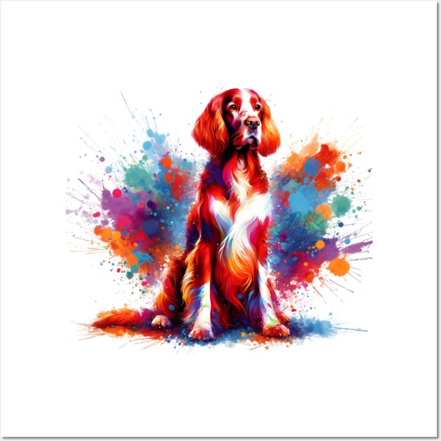 Colorful Irish Red and White Setter Artwork Wall Art by ArtRUs